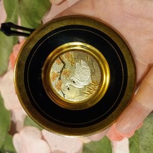 Chokin metal engraving swans cheery blossoms 24k gold plate collectable